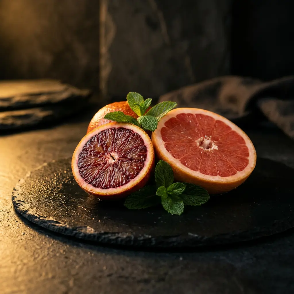 Mandarină roșie, grepfrut și mentă